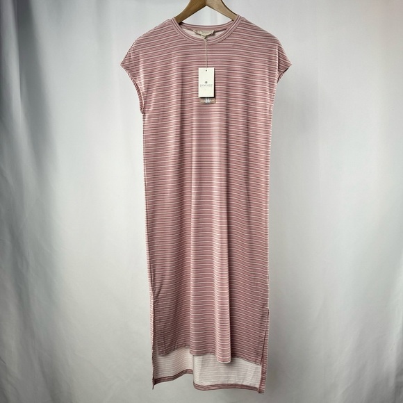 NWT Synergy Organic Cotton Striped Short Sleeve Shirt Dress in Pink Grey Size XS - Picture 5 of 10